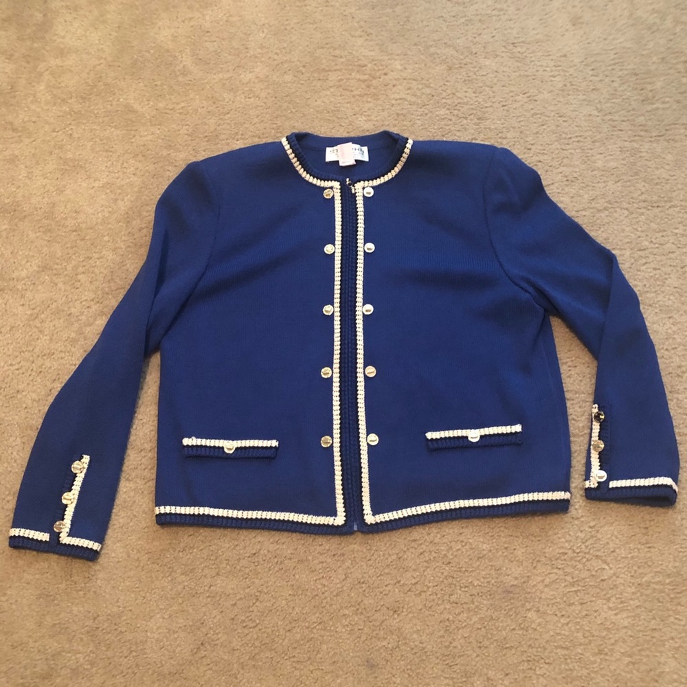 St. John Royal Blue Santana Knit Cardigan Jacket